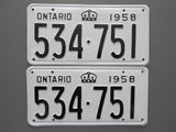 1958 YOM Clear Ontario License Plates