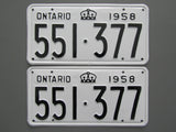 1958 YOM Clear Ontario License Plates