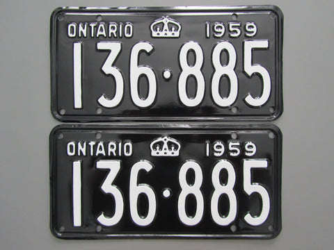 1959 YOM Clear Ontario License Plates