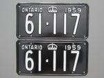 1959 YOM Clear Ontario License Plates