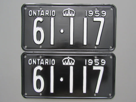 1959 YOM Clear Ontario License Plates