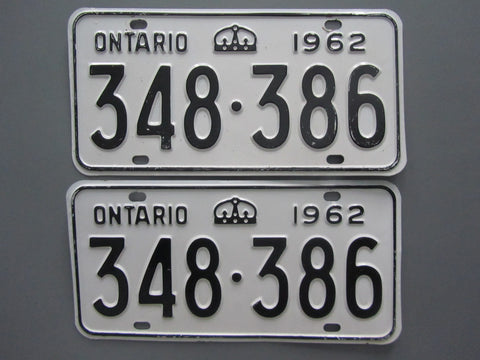 1962 YOM Clear Ontario License Plates