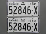 1962 YOM Clear Ontario License Plates