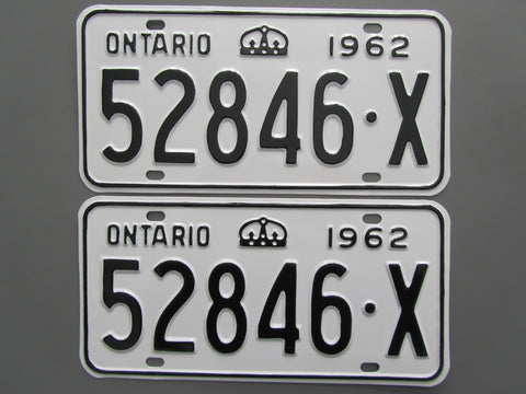 1962 YOM Clear Ontario License Plates