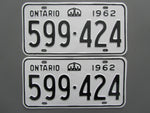 1962 YOM Clear Ontario License Plates
