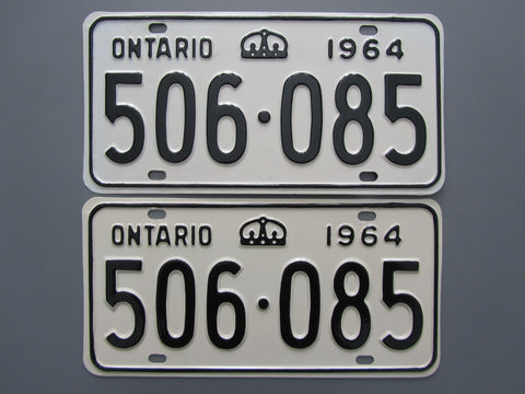 1964 YOM Clear Ontario License Plates