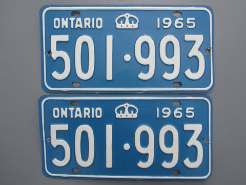 1965 YOM Clear Ontario License Plates