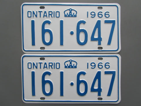 1966 YOM Clear Ontario License Plates