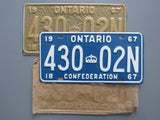 1967 YOM Clear Ontario License Plates