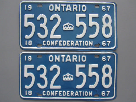 1967 YOM Clear Ontario License Plates