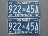 1967 YOM Clear Ontario License Plates