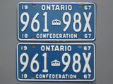 1967 YOM Clear Ontario License Plates
