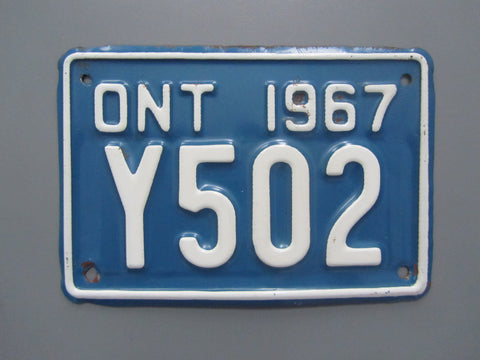 1967 YOM Clear Ontario Motorcycle License Plate