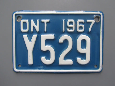 1967 YOM Clear Ontario Motorcycle License Plate