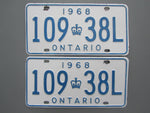 1968 YOM Clear Ontario License Plates