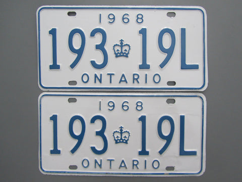 1968 YOM Clear Ontario License Plates