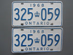 1968 YOM Clear Ontario License Plates