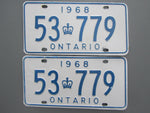 1968 YOM Clear Ontario License Plates