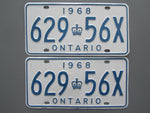 1968 YOM Clear Ontario License Plates