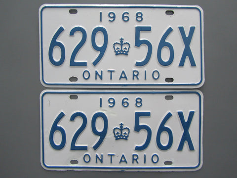 1968 YOM Clear Ontario License Plates