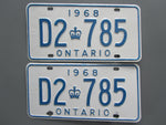 1968 YOM Clear Ontario License Plates