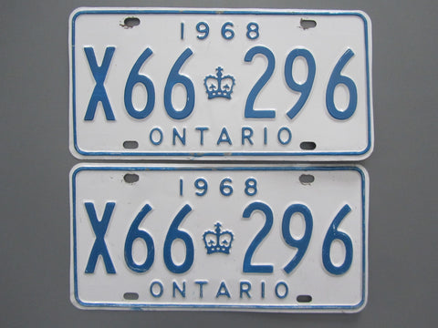 1968 YOM Clear Ontario License Plates