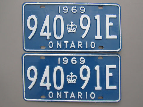 1969 YOM Clear Ontario License Plates