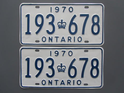 1970 YOM Clear Ontario License Plates