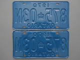 1970 YOM Clear Ontario License Plates