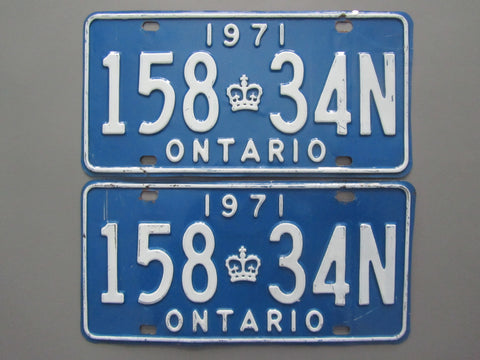 1971 YOM Clear Ontario License Plates