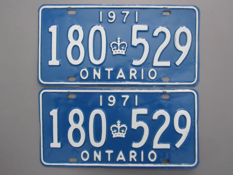 1971 YOM Clear Ontario License Plates