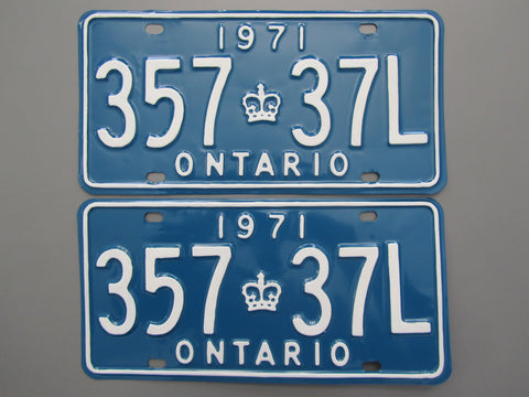 1971 YOM Clear Ontario License Plates