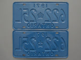 1971 YOM Clear Ontario License Plates