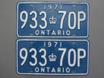 1971 YOM Clear Ontario License Plates