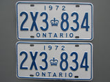 1972 YOM Clear Ontario License Plates