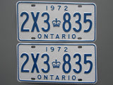 1972 YOM Clear Ontario License Plates