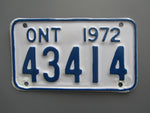 1972 YOM Clear Ontario Motorcycle License Plate