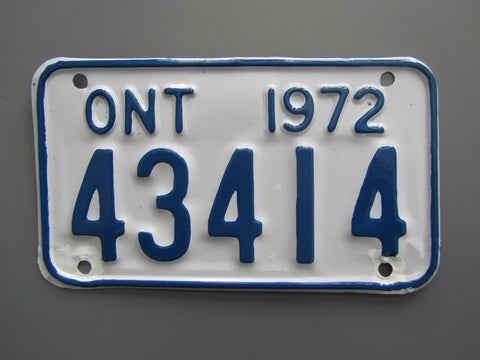 1972 YOM Clear Ontario Motorcycle License Plate