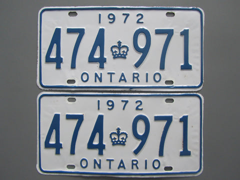 1972 YOM Clear Ontario License Plates