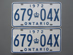 1972 YOM Clear Ontario License Plates