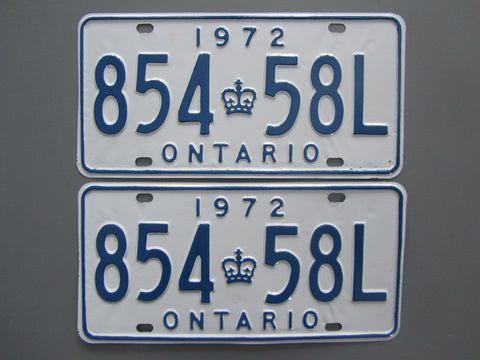 1972 YOM Clear Ontario License Plates