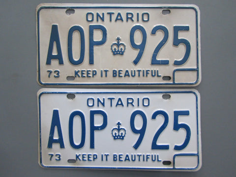 1973 YOM Clear Ontario License Plates