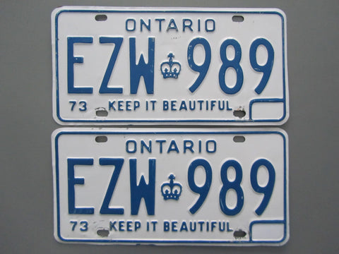 1973 YOM Clear Ontario License Plates