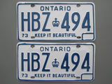 1973 YOM Clear Ontario License Plates