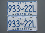 1972 YOM Clear Ontario License Plates