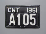 1961 YOM Clear Ontario Motorcycle License Plate