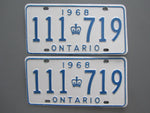 1968 YOM Clear Ontario License Plates