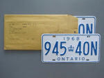 1968 YOM Clear Ontario License Plates