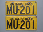 1933 YOM Clear Ontario License Plates