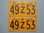 1942 YOM Clear Ontario License Plates